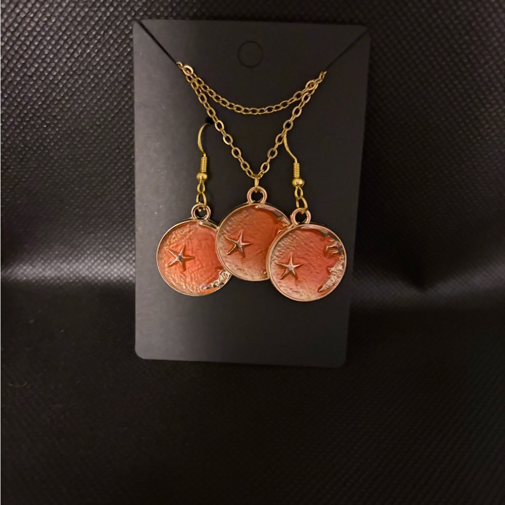 Gold and Orange Star Earrings